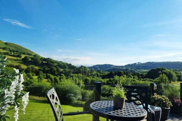 Blue skies and countryside views from Maes Mynan Park holiday lodge