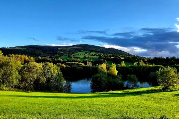 Views from Maes Mynan Holiday Park, Flintshire, North Wales overlooking Moel Y Parc of the Clwydian Range