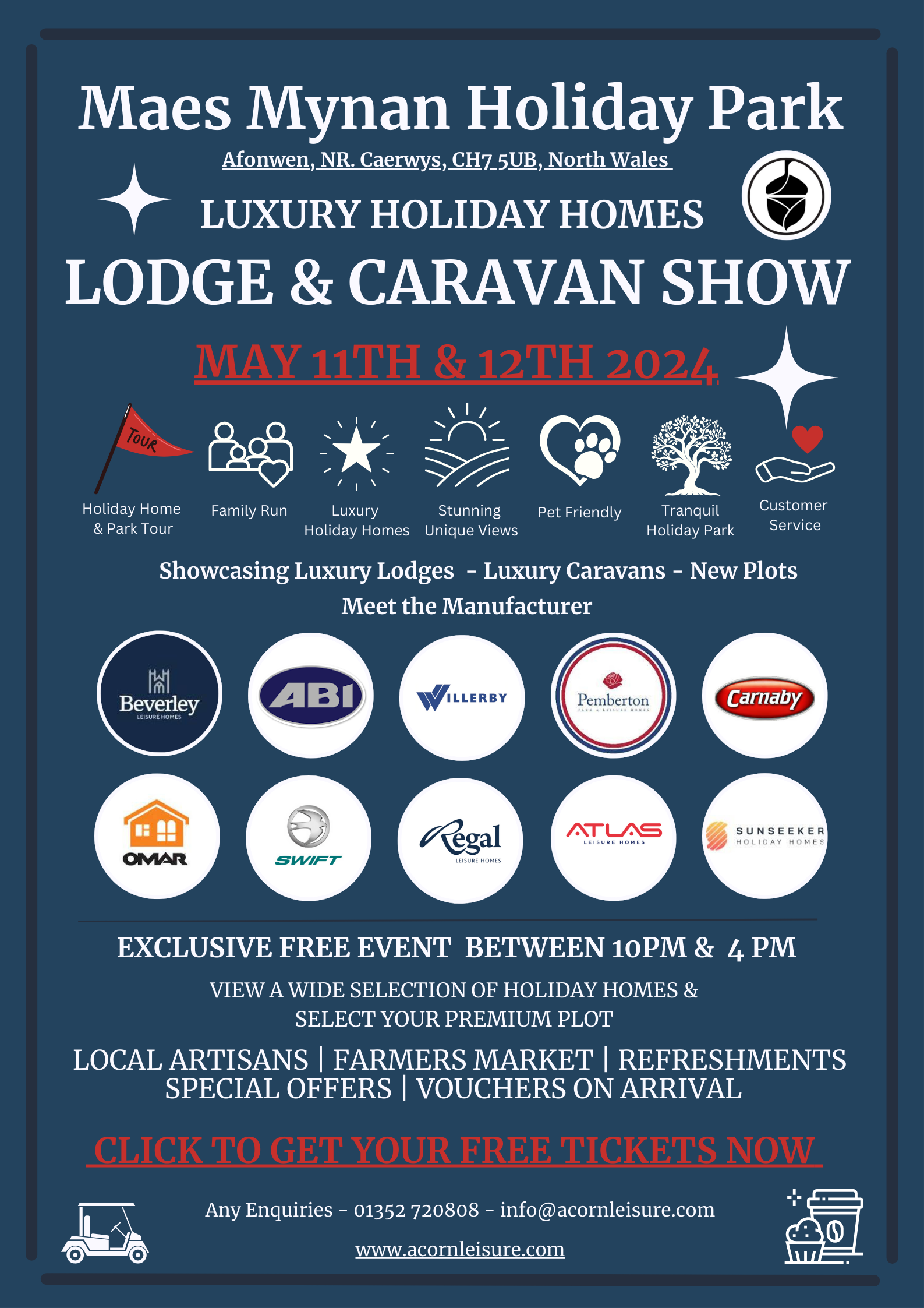 Caravan & Lodge Show | 11th & 12th May 2024 | Maes Mynan Holiday Park | Meet the manufacturer | Farmers Market | Free Event