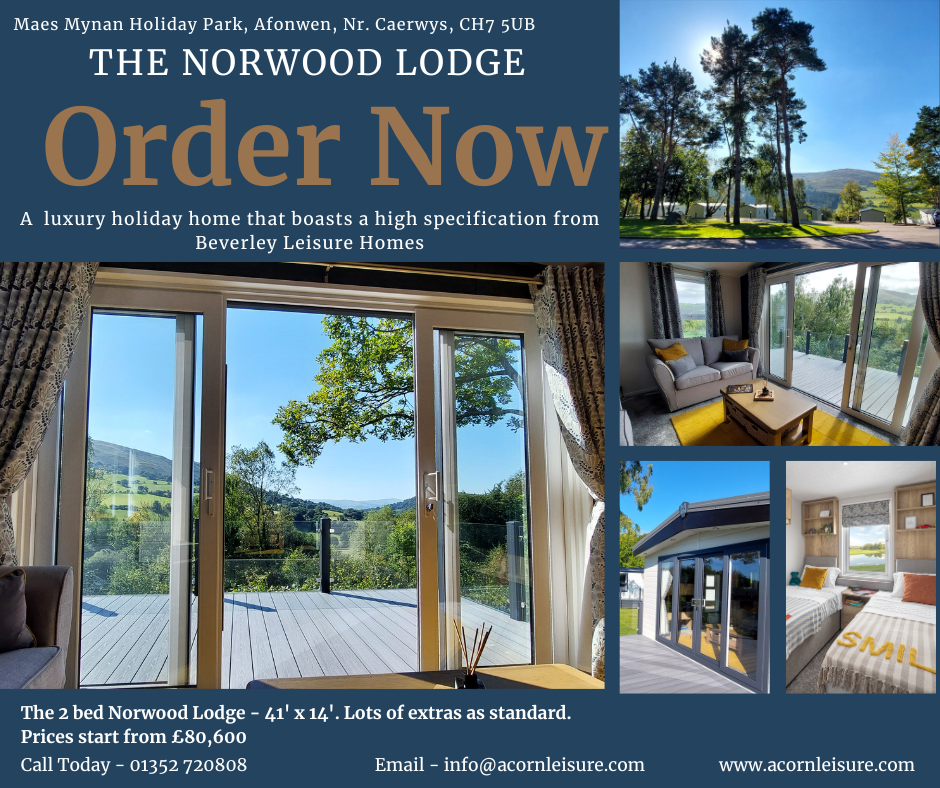 Beverley Norwood lodge, available to order at Maes Mynan Park, Flintshire