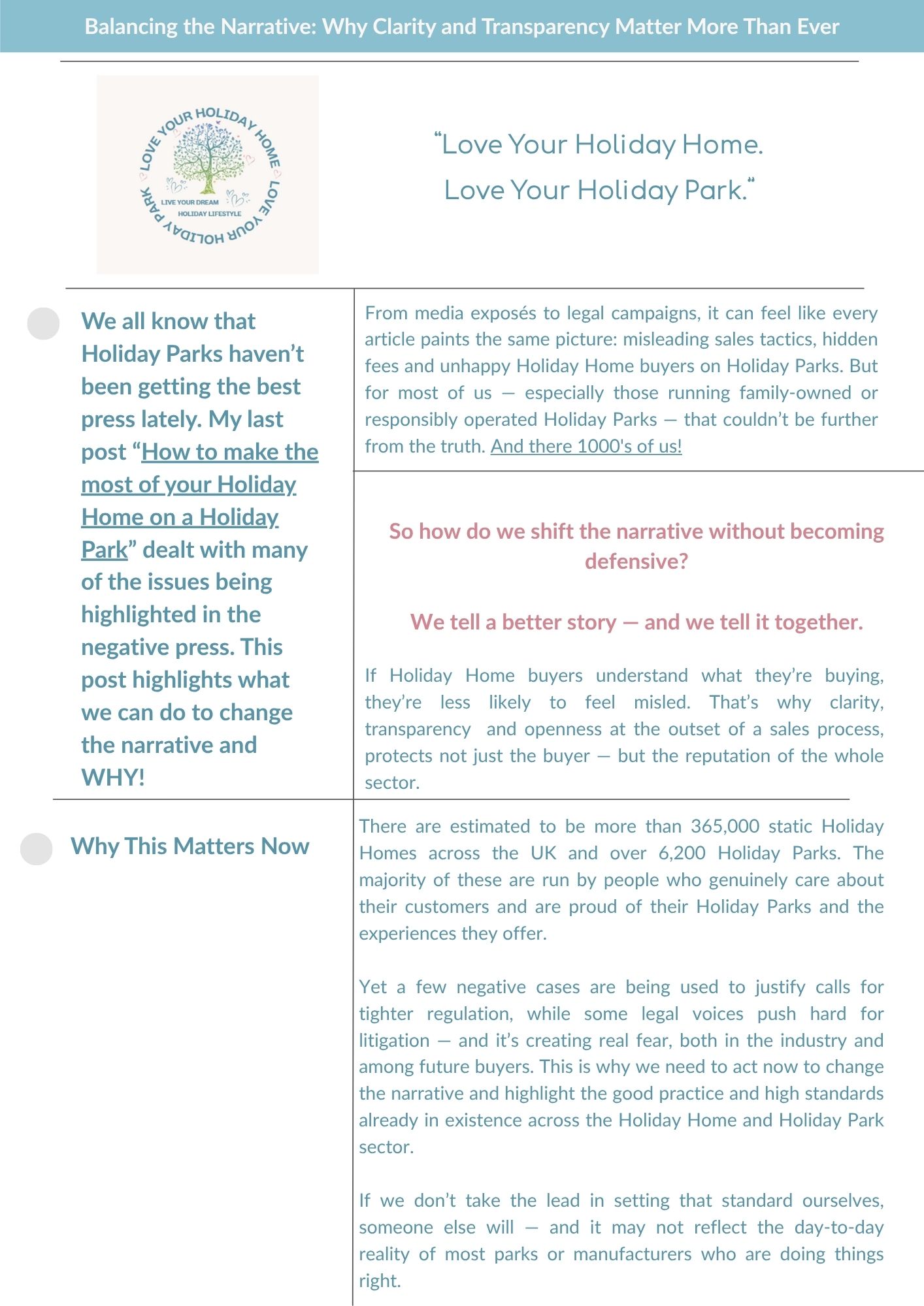 Balancing the Narrative Why Clarity and Transparency Matter More Than Ever For Holiday Homeowners On Holiday Parks