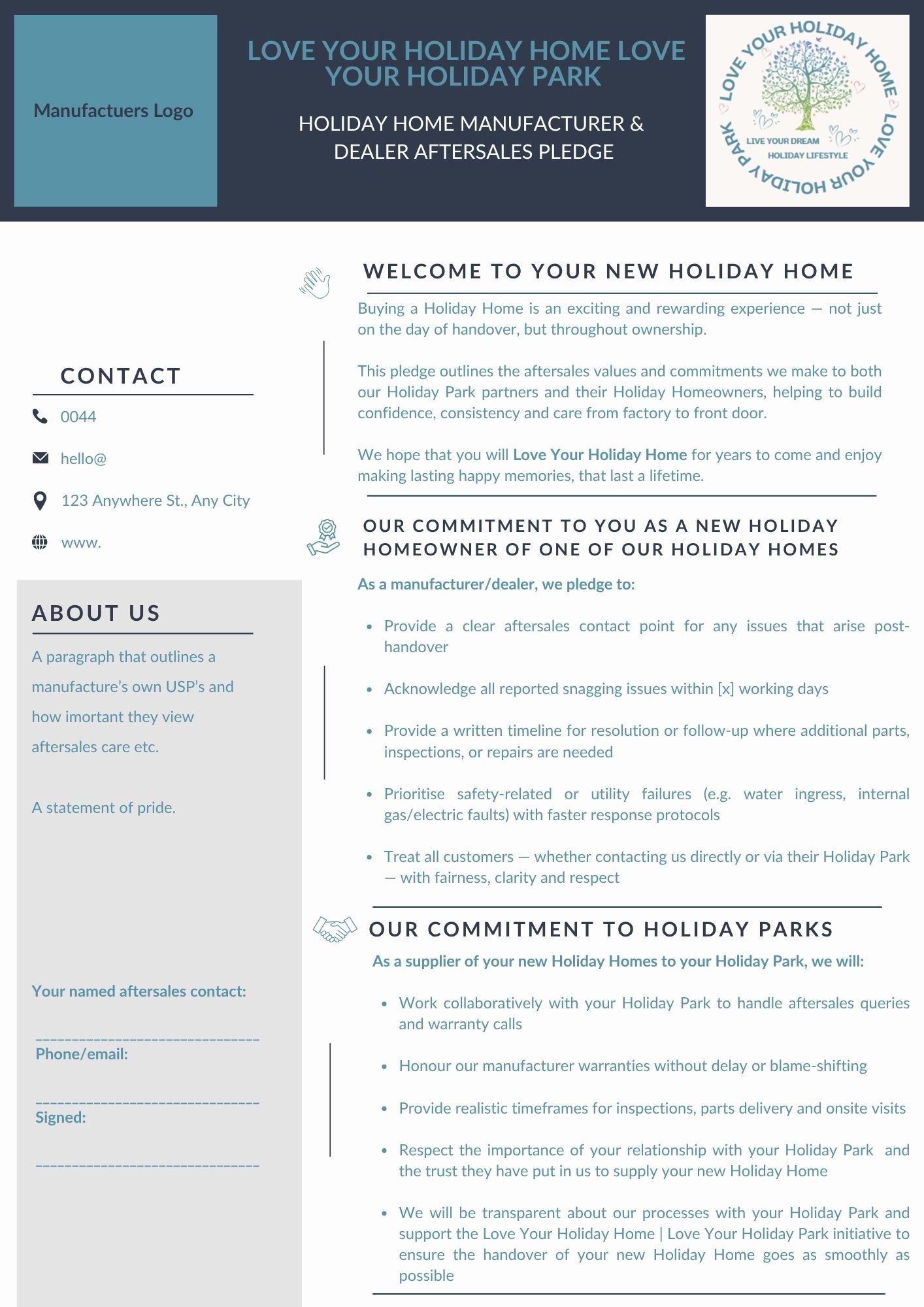 Love Your Holiday Home Love Your Holiday Park Holiday Home Manufacturer Dealer Aftersales Pledge