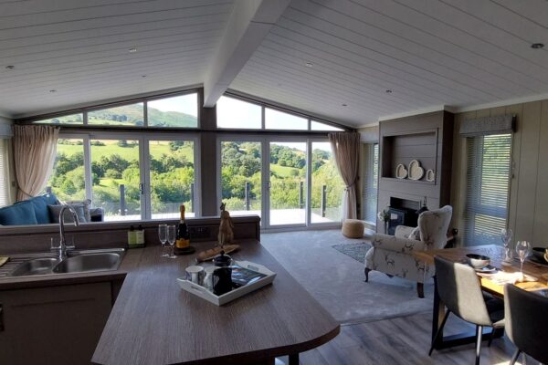 Open Plan Luxury lodge | For sale Maes Mynan Park overlooking lakes and Clwydian Range in North Wales