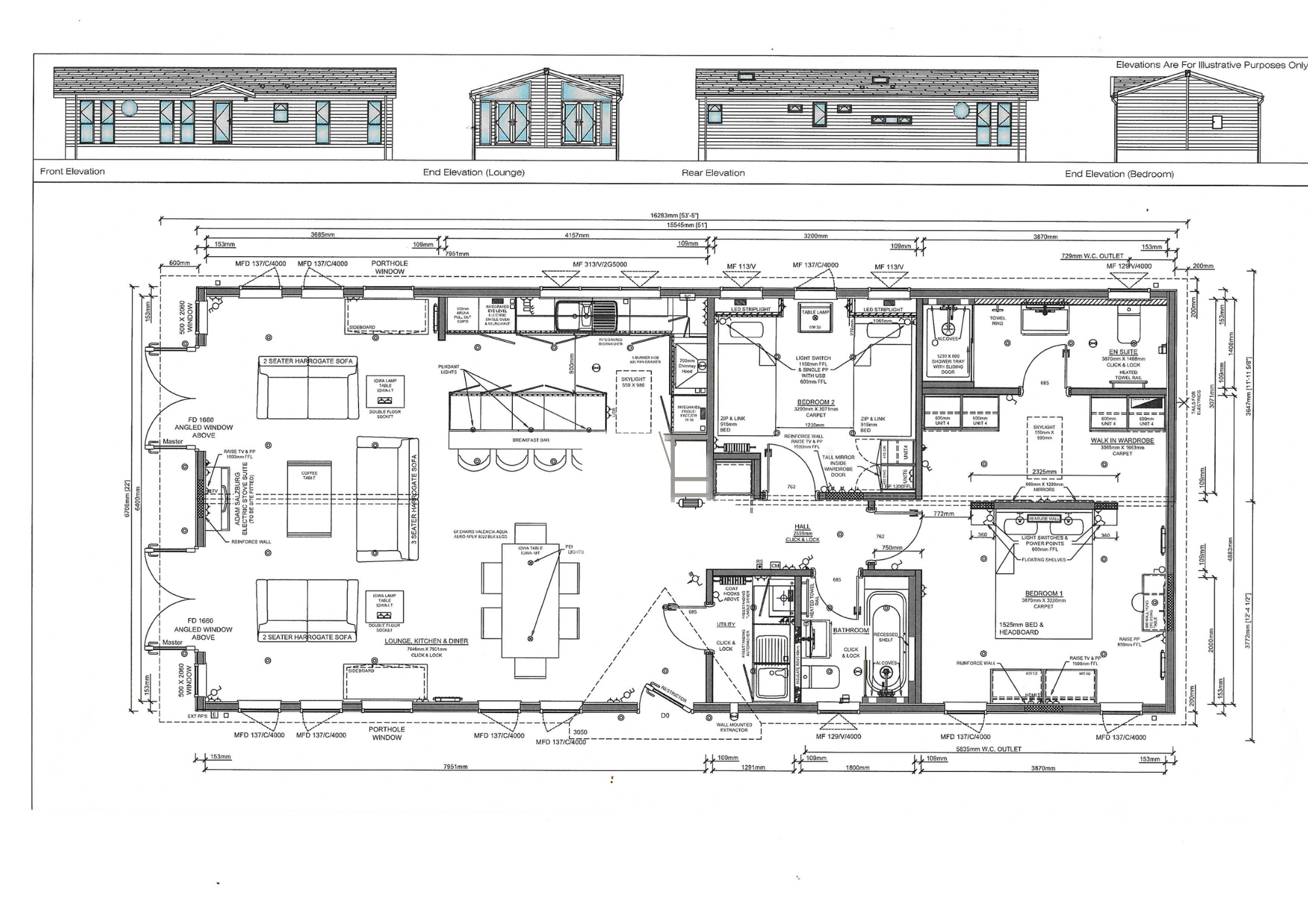 Luxury Lodge For Sale - Floor plan of two bed 2 bathroom lodge on Maes Mynan Park in North Wales - Blue Willow Lodge