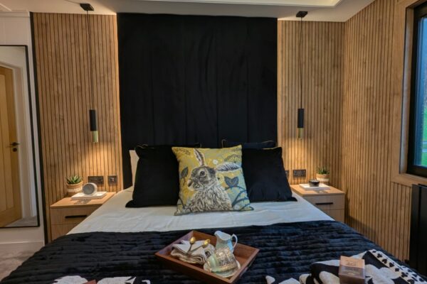 Luxury Boutique styled master bedroom in a YourRetreats Lodge for sale on Maes Mynan Park in North Wales