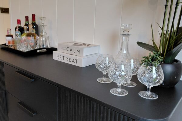 Designer dining room sideboard in Country luxury lodge for sale on Maes Mynan Park in North Wales