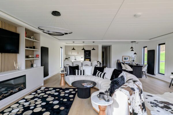 Light-filled living space in Solhare Lodge Maes Mynan Park