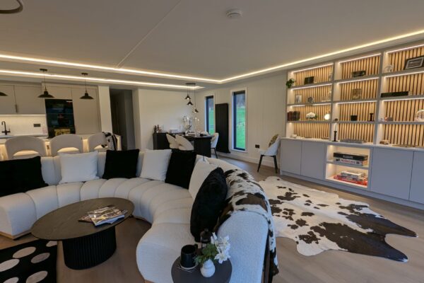 Light-filled living space in Solhare Lodge Maes Mynan Park