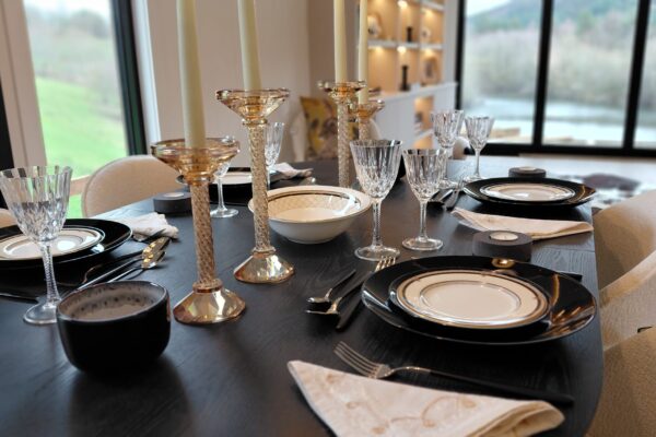 Dining area with lake views in country retreat for sale